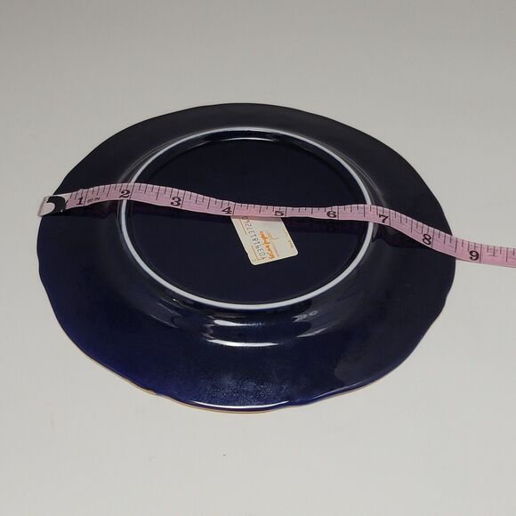 Oro De Ley Cobalt Blue 18k Gold Ceramic Plate La Cibeles Madrid 8 Inches - Picture 4 of 11